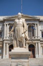 Statue of greek hero, Andreas Miaoulis, in front of the Town Hall of Ermoupolis, in Syros island, Aegean, Greece.