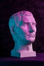 Statue of Guy Julius Caesar Octavian Augustus. Creative concept colorful neon image with ancient roman sculpture Guy