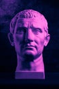 Statue of Guy Julius Caesar Octavian Augustus. Creative concept colorful neon image with ancient roman sculpture Guy