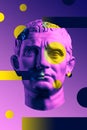 Statue of Guy Julius Caesar Octavian Augustus. Creative concept colorful neon image with ancient roman sculpture Guy