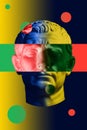 Statue of Guy Julius Caesar Octavian Augustus. Creative concept colorful neon image with ancient roman sculpture Guy