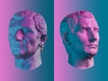 Statue of Guy Julius Caesar Octavian Augustus. Creative concept colorful neon image with ancient roman sculpture Guy