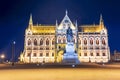 Statue of Gyula Andrassy in front of Hungarian parliament at night, Budapest, Hungary Royalty Free Stock Photo