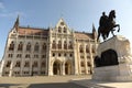 Statue of Gyula Andrassy and Parliament Building in Budapest, Hungari