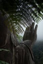 Statue hand showing symbol of Buddhist religion