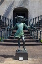 Statue of happy girl jumping with rope