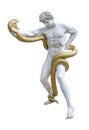 Statue of Heracles fighting with a giant snake isolated on white background