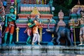 Statue Hindu deities on the roof of temple within Batu Caves. Batu Caves - a complex of limestone caves in Kuala Lumpur, Malesia Royalty Free Stock Photo