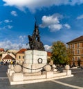 Statue and historic Dobo Istvan Square in the city center of Eger Royalty Free Stock Photo