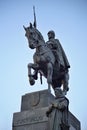 Statue of the historical Czech Saint Vaclav sitting on the armored horse at the top of the Vaclavske Namesti