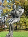 Statue of a hockey player in front of the winter stadium in Pardubice, Czech Republic