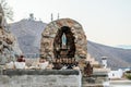 Statue of Holy Mary in Syros. Blessed Mother of Jesus, Maria, Located in a Small Grotto on the Top of the Hill in Syros Island, GR Royalty Free Stock Photo