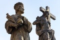 Statue of Holy Savior with Saints Cosmas and Damian detail on Charles Bridge, Prague, Czech Republic Royalty Free Stock Photo