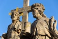 Statue of Holy Savior with Saints Cosmas and Damian detail on Charles Bridge, Prague, Czech Republic Royalty Free Stock Photo