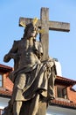 Statue of Holy Savior with Saints Cosmas and Damian detail on Charles Bridge, Prague, Czech Republic Royalty Free Stock Photo