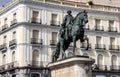 Statue homage to king Carlos III in the square Sol in Madrid, Sp