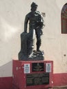 Statue honoring volunteer firefighter .
