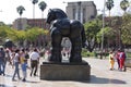 The statue `horse` in Botero square, Medellin, Colombia. Launched in 2002, are displayed in the street 23 sculptures by Fernando Royalty Free Stock Photo
