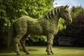 statue of horse made of leaves in garden