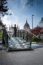 Statue of Imre Nagy facing the Hungarian Parliament Building - OrszÃÂ¡ghÃÂ¡z in Martyrs` Square Budapest, Hungary