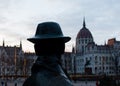 Statue of Imre Nagy and hungarian parliament