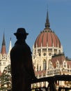 Statue of Imre Nagy and Parliament Building in Budapest Royalty Free Stock Photo
