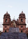 Inca King Statue In Plaza Cusco Peru With Church