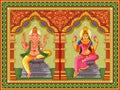 Statue of Indian God Lakshmi Ganesha with vintage floral frame background