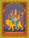 Statue of Indian Goddess Kushmanda one of avatar from Navadurga with vintage floral frame background