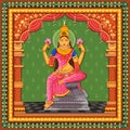 Statue of Indian Goddess Lakshmi with vintage floral frame background