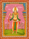 Statue of Indian Lord Rama with vintage floral frame background