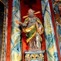 Statue inside the church. Ruins of medieval cistercian abbey in Transylvania. Royalty Free Stock Photo