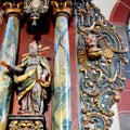 Statue inside the church. Ruins of medieval cistercian abbey in Transylvania. Royalty Free Stock Photo