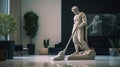 Ancient Greek Marble Man Statue Cleaning Carpet With Dyson Vacuum Cleaner