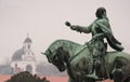 Statue of Janos Hunyadi on Szechenyi Square in Pecs, Hungary Royalty Free Stock Photo