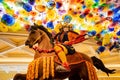 Statue of Japanese style general riding a horse display at the lobby of Bellagio Hotel and Casino