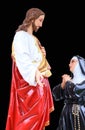 Statue of Jesus Christ and mary. Sacred Heart. Christianity symbol isolated on black background Royalty Free Stock Photo