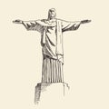 Statue of Jesus Christ, Rio de Janeiro city, Brazil vintage engraved illustration Royalty Free Stock Photo