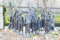 statue of jewish family suffering by hunger in front of the jewish cemetery in berlin....IMAGE