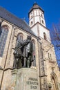 Statue of Johann Sebastian Bach in front of the Thomas church in Leipzig Royalty Free Stock Photo