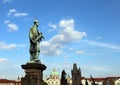 Statue of John Nepomucene at Charles Bridge Royalty Free Stock Photo