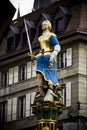 Statue in the Justice Fountain, in the Place de la Palud, Canton de Vaud, Lausanne, Switzerland