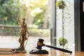 Statue of justice Goddess of Justice and Judge`s Hammer concept of the trial judicial process and professional lawyer scales of ju