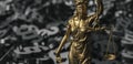 The Statue of Justice - lady justice or Iustitia / Justitia the Roman goddess of Justice with black paragraphs