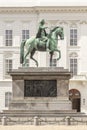 Statue of Kaiser Joseph II 1741-1790 in the Josefplatz; the building behind the mounted emperor houses the National Library of Royalty Free Stock Photo