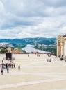 View of The statue of King Joao III and the Joanina Library in the yard of the University of Coimbra, since 1537 one of the oldest