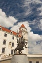 Statue of King Svatopluk and Bratislava castle in the background, Bratislava, Slovakia Royalty Free Stock Photo