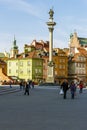 Statue of King Zygmunt III Waza and tenements Royalty Free Stock Photo