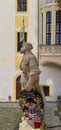 Statue of knight with ornate shield in Germany