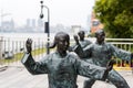 Statue of Kung-fu Tai-chi at the bank of Huangpu river, the bund of Shanghai, China